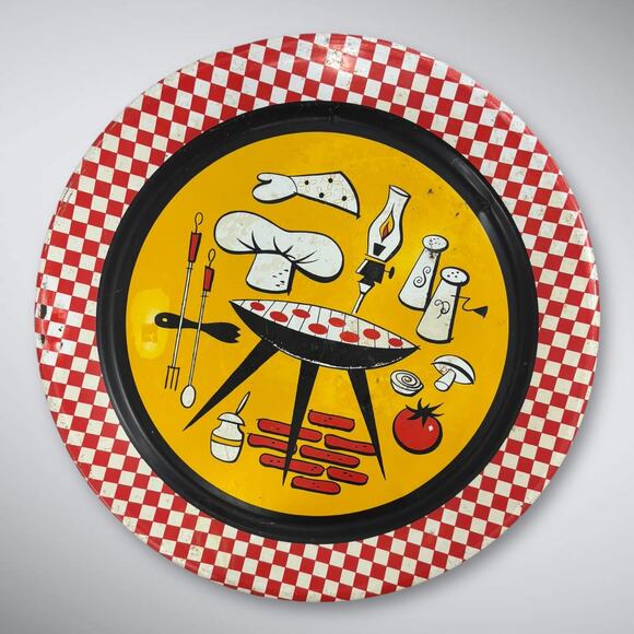 1950s Mid Century Metal BBQ Grilling Tray – Vintage Kitschy Serving Platter - Picture 2 of 4